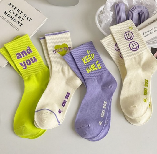 Women's Socks Set 4 Pairs Keep Smile & And You ถุงเท้าผู้หญิง เซต 4 คู่